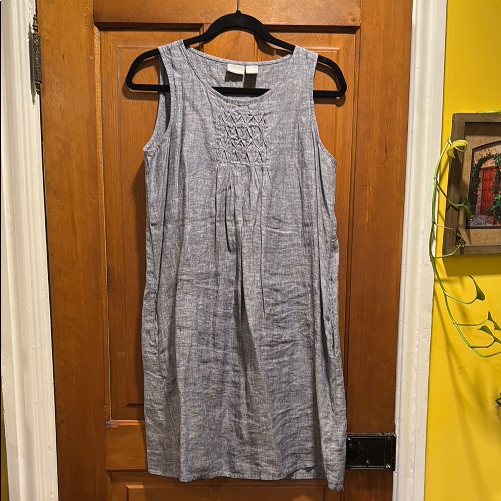 Kenar Sleeveless linen Dress with Pleated Front—small